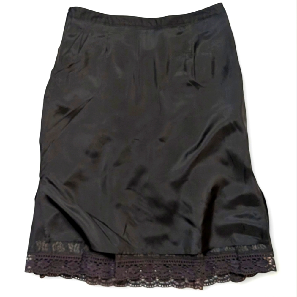 Ann Taylor‎ LOFT Petite Black Embroidered Floral A-Line Skirt Lace Trim Lined - Picture 5 of 10